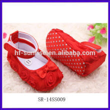 SR-14SS009 new stylish fashion wholesale baby shoes red rose cloth cheap baby shoes flat cute import baby shoes china